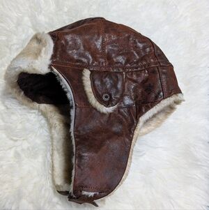Brown Leather Aviator Hat